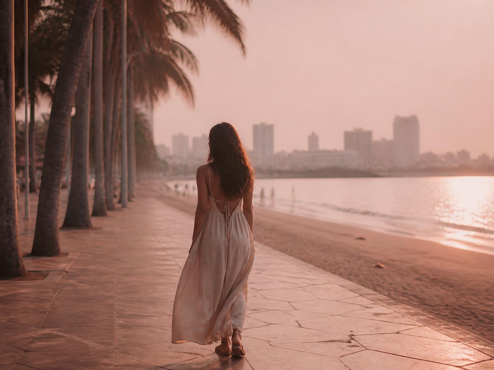 Golden hour on the Pattaya beach promenade